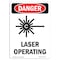 Signmission OSHA Danger Sign, Laser Operating, 10in X 7in Rigid Plastic, 7" W, 10" H, Portrait OS-DS-P-710-V-1412 - alternate 1